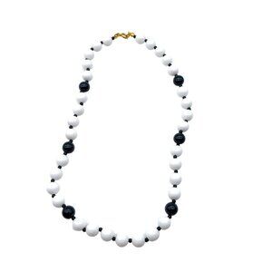 Black and White Lucite Necklace, Vintage Basic Beaded Strand